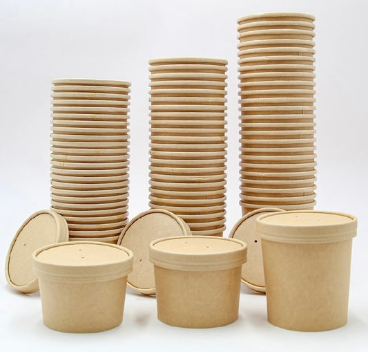 Kraft Paper Food Cups with Vented Lids (Set of 10)