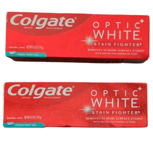 2 Colgate Optic White Stain Fighter 4.2oz Fresh Mint Gel