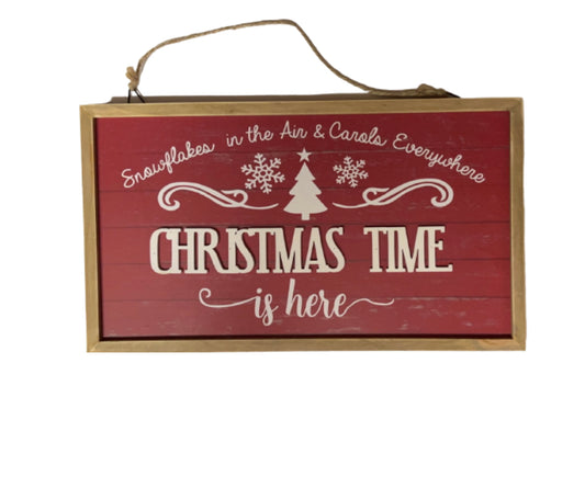 Christmas Time Is Here Wood Hanging Sign